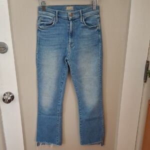 Mother Insider Crop Step Fray Women's Blue Jeans_1